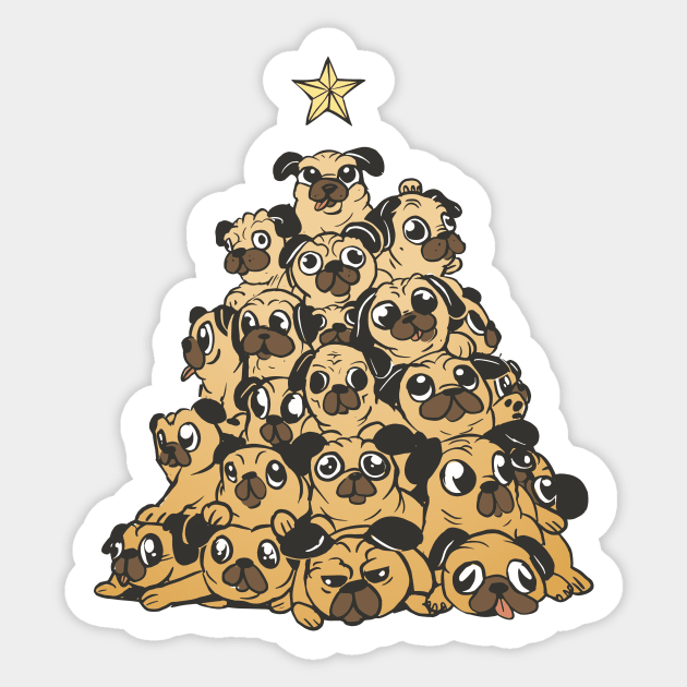 Cute Christmas Tree of Pugs Sticker by SLAG_Creative